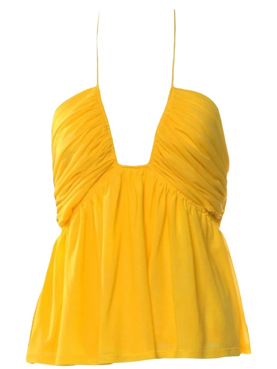 STAUD Tops - STAUD Lizzie Bright Yellow Ruched Spaghetti Strap Halter Top